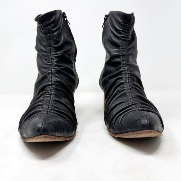 [Huma Blanco] Black Leather Wanda Pointed Toe Ruched Ankle Boots Size 40 US 9 - Picture 9 of 12